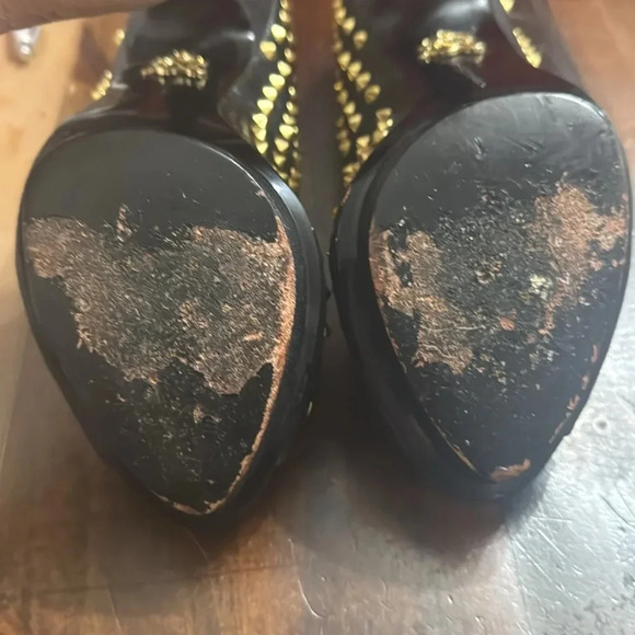 Rock Republic Black Stilettos Gold Studded Peep Toe Platform Shoes Women's 37 - Picture 7 of 7